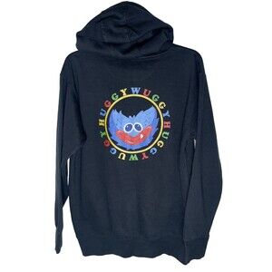 Huggy Wuggy Poppy Playtime Black Multi-Color Graphic SpellOut Mens Hoodie Size M